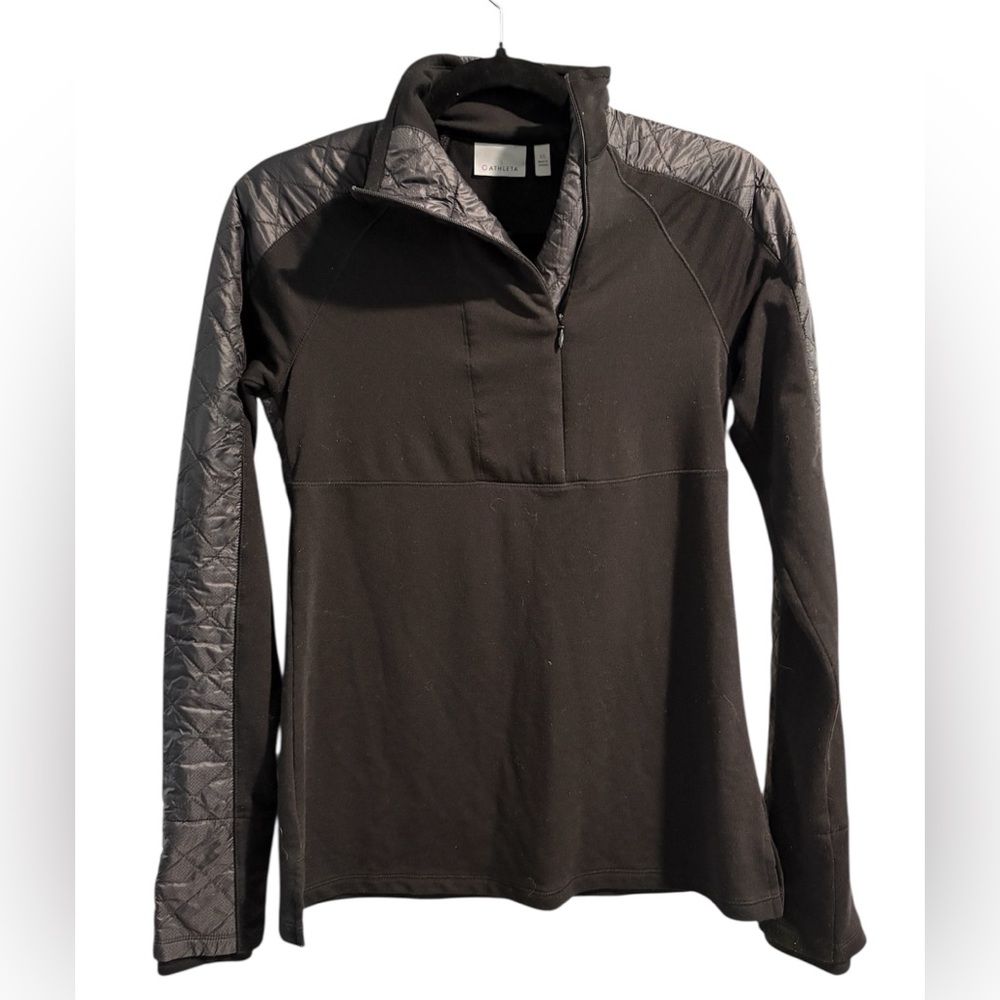 Athleta Black Quilted Hybrid 1/2 Zip Pullover Jacket XS Thumbholes